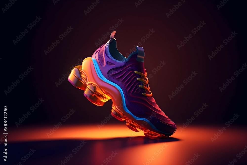 3D Render of Colorful Trendy Futuristic Sneaker Product Photo - obrazy, fototapety, plakaty 