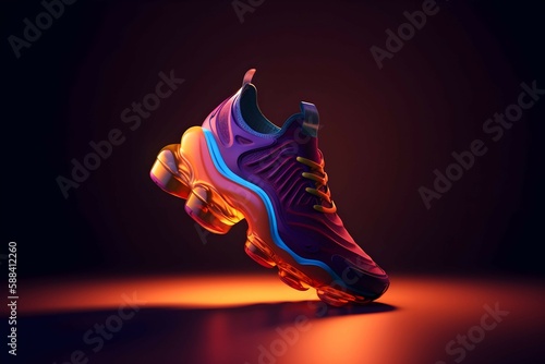 3D Render of Colorful Trendy Futuristic Sneaker Product Photo
