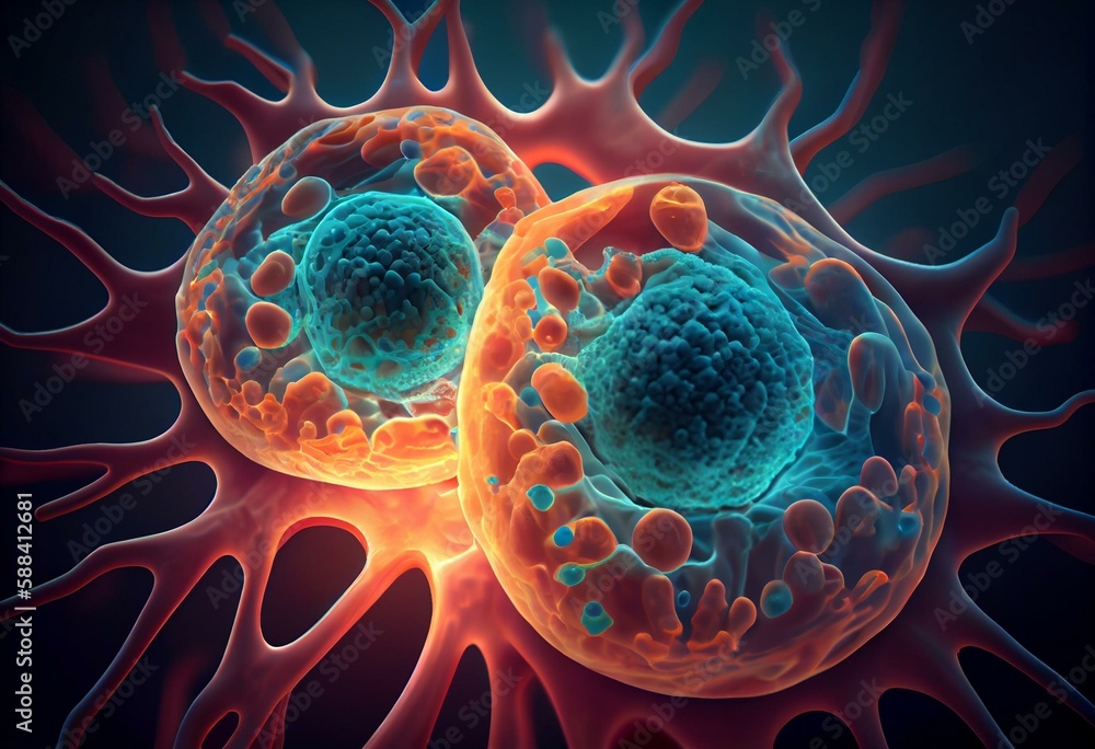 Cancer cells mitosis or proliferation 3D rendering Biology Diagrams