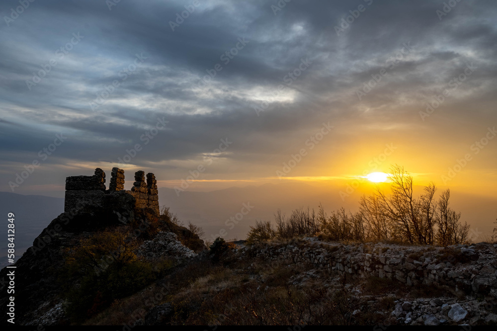 Bulgarian Anevo Fortress at sunset
