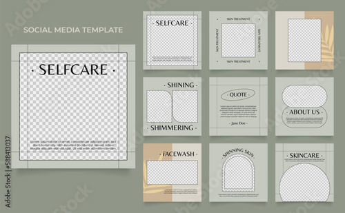 social media template banner beauty care cosmetic and spa sale promotion. fully editable instagram and facebook square post frame puzzle organic sale poster