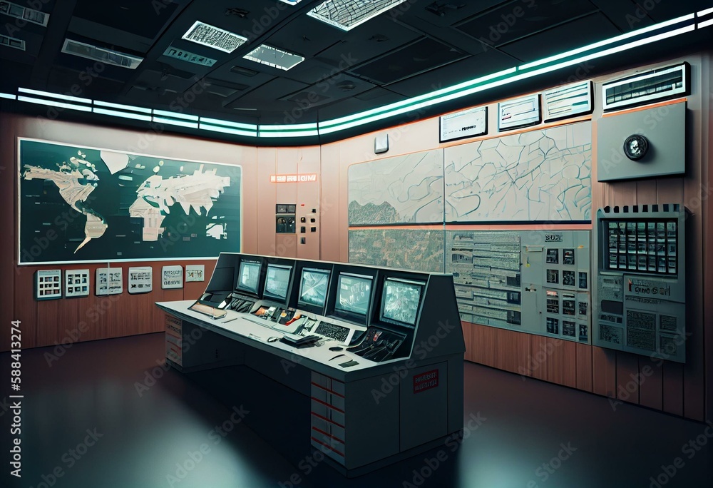 Russian Mission Control Center 3D Illustration. Generative AI Stock