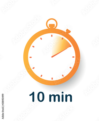 10 minutes clock icon. Part of hour, poster or banner for website. Special offer for regular customers, limited edition. Segment and part. Cartoon flat vector illustration