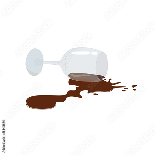 Spilled liquid illustration vector  isolated on white background. Liquid spill on the floor. Glass of wine. Erle. 3d cartoon concept.