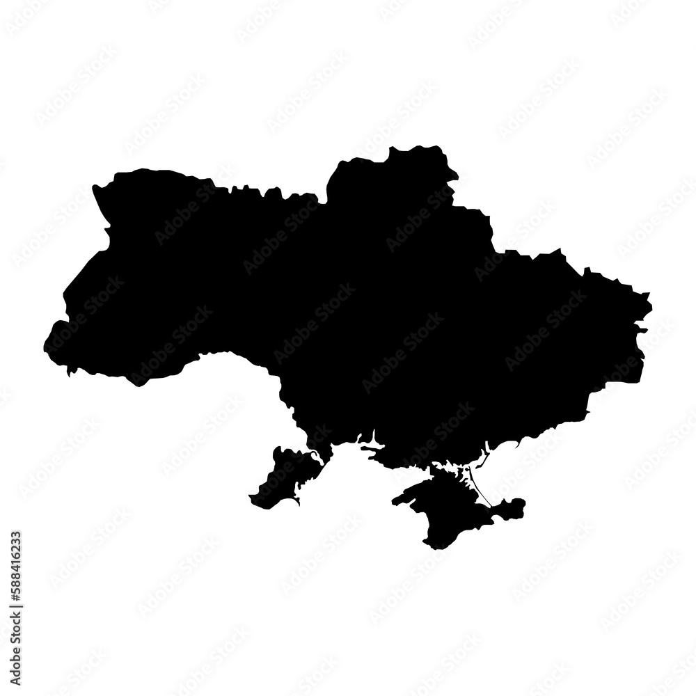 Vector Illustration of the Black Map of Ukraine on White Background