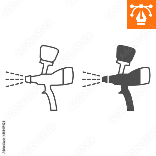 Spray gun line and solid icon, outline style icon for web site or mobile app, car service and airbrush , paint sprayer vector icon, simple vector illustration, vector graphics with editable strokes.