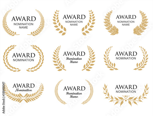 Collection of golden  award nomination laurel wreath vector illustration  