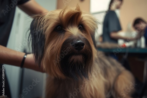 A dedicated dog hairdresser grooming a furry client - Professionalism and care in a pristine salon. AI Generation photo