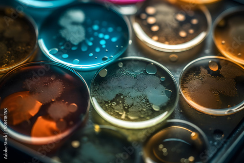 Bacteria in a Laboratory Petri Dish. Generative AI 