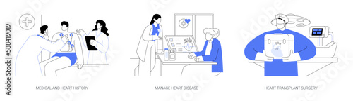 Heart failure and transplant cardiology abstract concept vector illustrations.