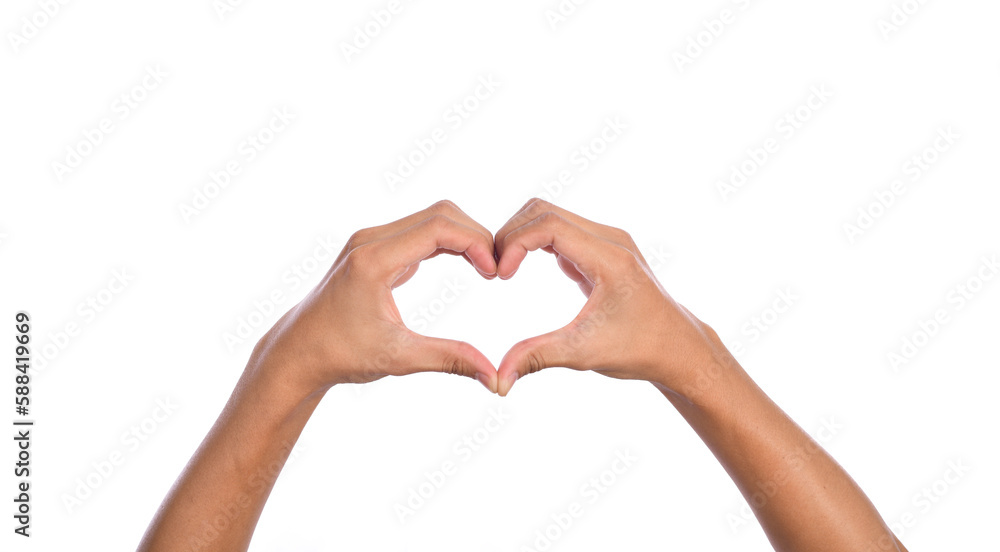 Man hands making a heart shape on a white isolated background Man hands making a heart shape on a white isolated background