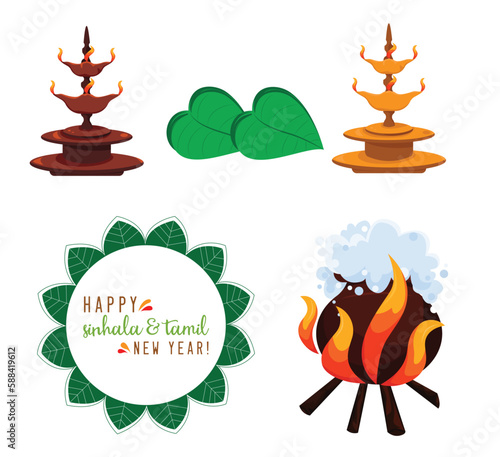Hand Drawn Sinhala & Tamil New Year Vector Design