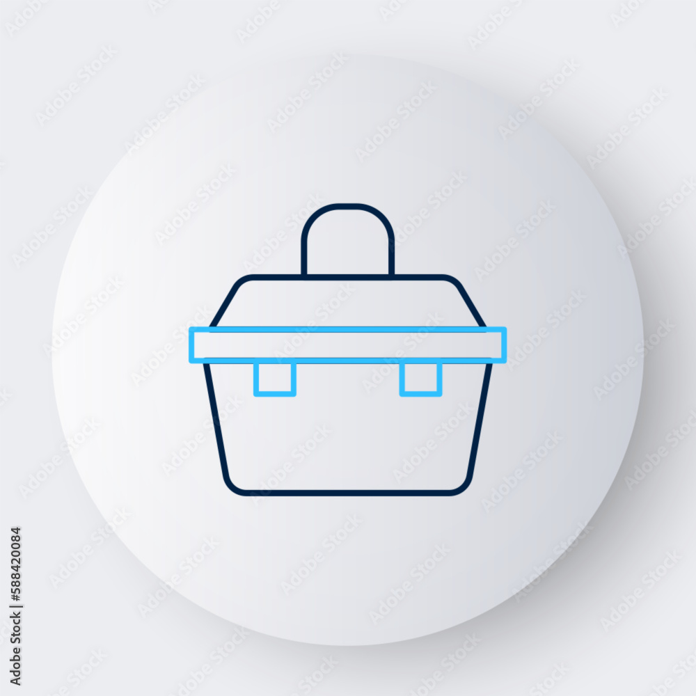 Line Case or box container for wobbler and gear fishing equipment icon isolated on white background. Fishing tackle. Colorful outline concept. Vector Line Case or box container for wobbler and gear fishing equipment icon isolated on white background. Fishing tackle. Colorful outline concept. Vector