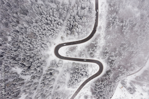 Drone view at mountain road at winter © BGStock72
