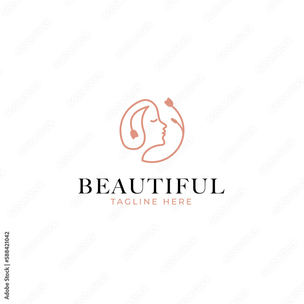 Vector beauty logo with woman head inside circle design concept illustration idea