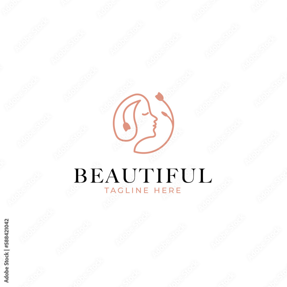 Vector beauty logo with woman head inside circle design concept illustration idea Vector beauty logo with woman head inside circle design concept illustration idea