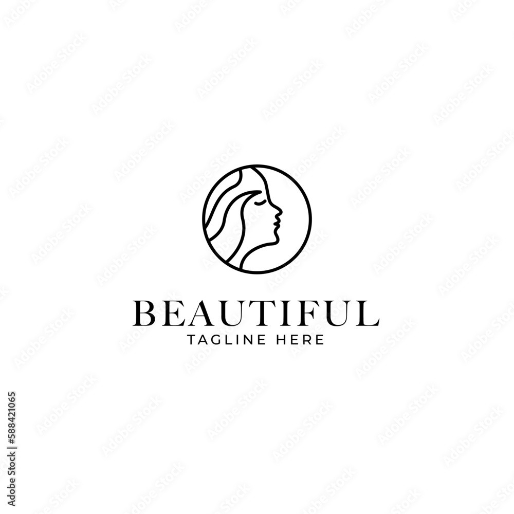 Vector beauty logo with woman head inside circle design concept illustration idea