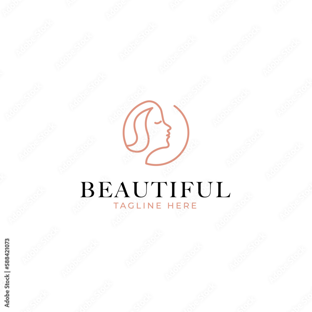 Vector beauty logo with woman head inside circle design concept illustration idea