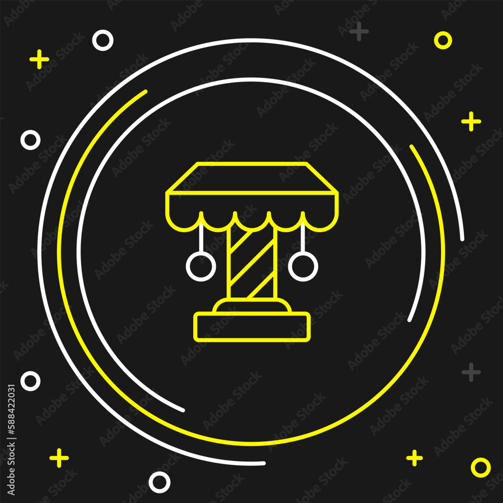 Line Attraction carousel icon isolated on black background. Amusement park. Childrens entertainment playground, recreation park. Colorful outline concept. Vector Line Attraction carousel icon isolated on black background. Amusement park. Childrens entertainment playground, recreation park. Colorful outline concept. Vector