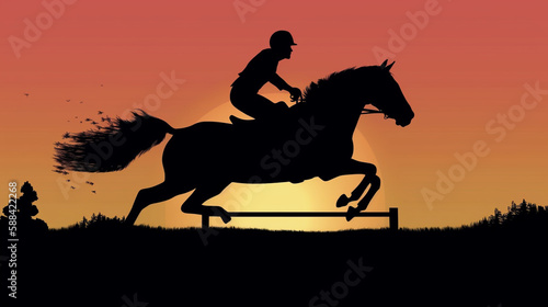 horse and rider galloping silhouette vector image