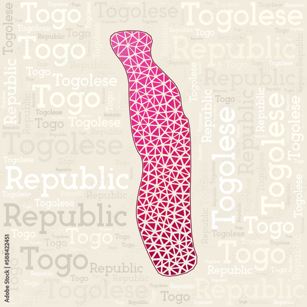 TOGO map design. Country names in different languages and map shape
