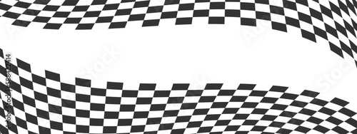 Wavy race flag or chess board background. Warped black and white checkered pattern. Motocross, rally, sport car or chess game competition banner photo