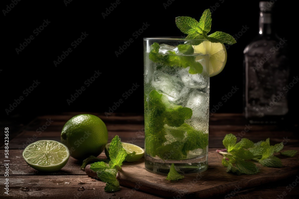 Fototapeta premium frozen alcoholic cocktail, refreshment drink with vodka and lime served at bar