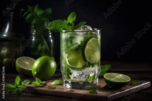 frozen alcoholic cocktail, refreshment drink with vodka and lime served at bar