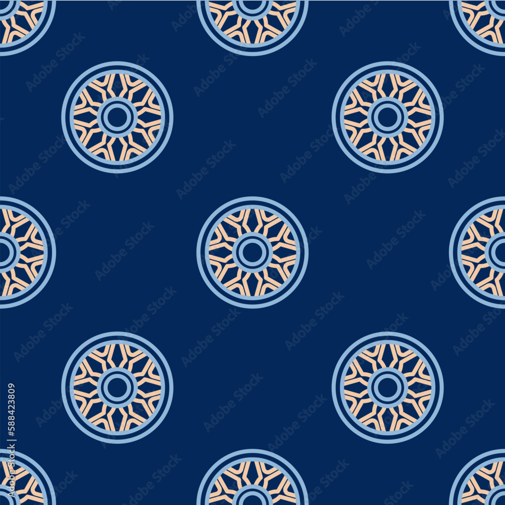 Line Alloy wheel for car icon isolated seamless pattern on blue background. Vector Line Alloy wheel for car icon isolated seamless pattern on blue background. Vector