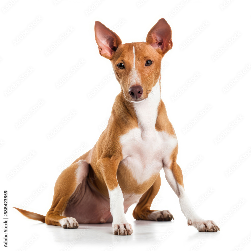 Portrait of a dog breed Podenco isolated on white background. Generative AI