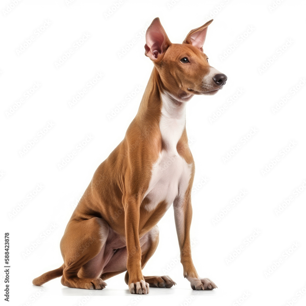 Portrait of a dog breed Podenco isolated on white background. Generative AI