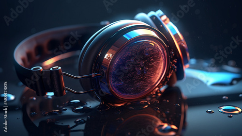 Headphones on a dark background. The concept of listening to music.generative ai