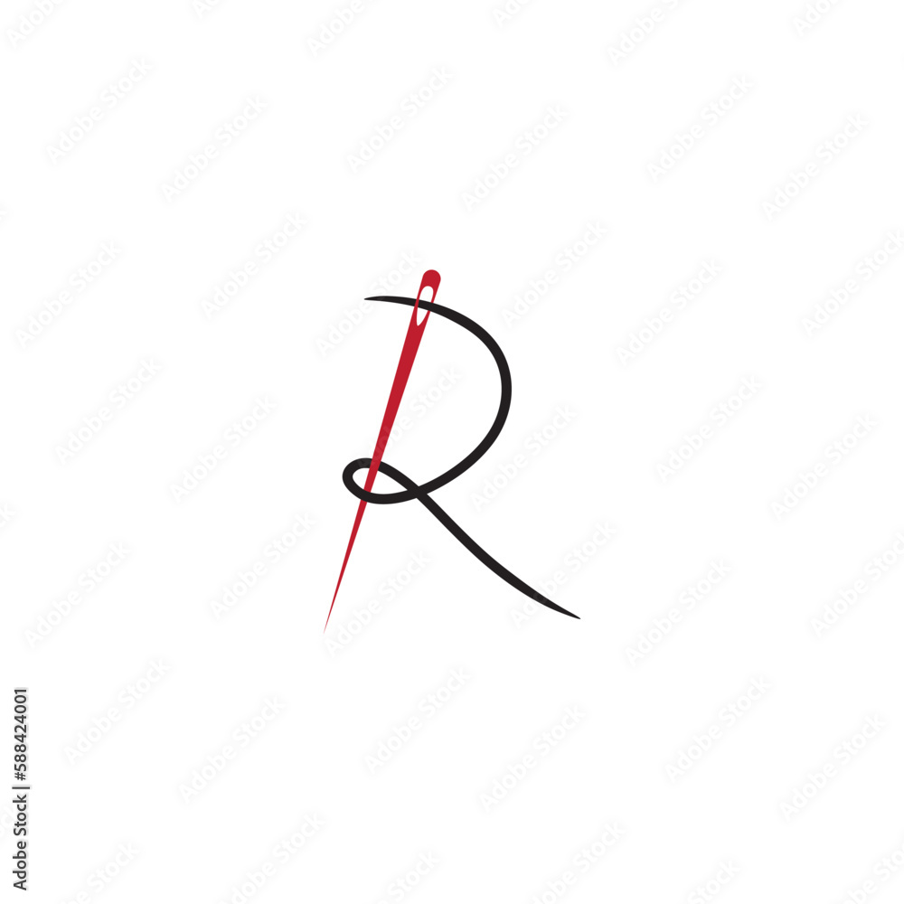 Fototapeta premium letter R sewing needle logo design art vector line illustration