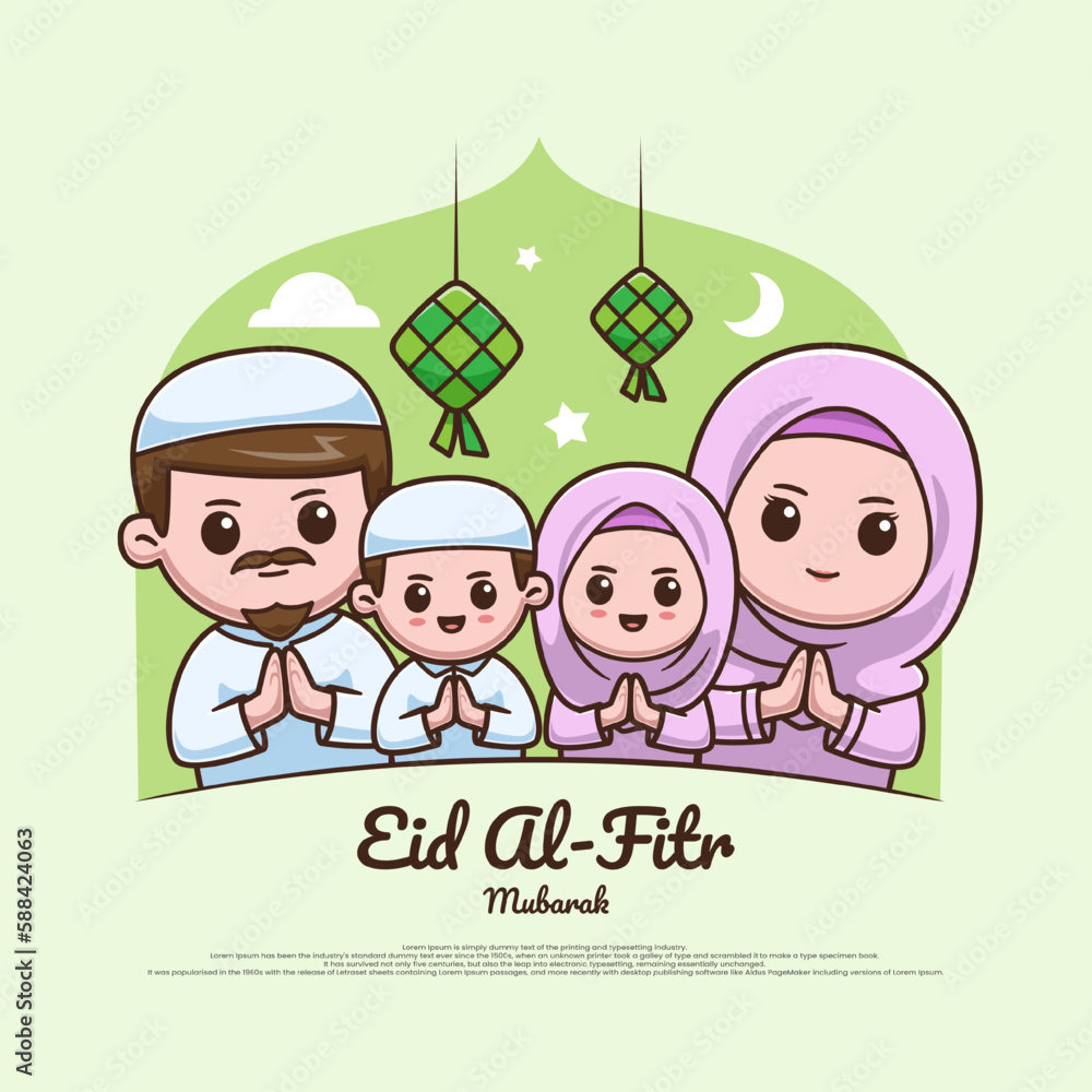 VECTOR CUTE CARTOON FAMILY IN EID AL FITR MUBARAK CELEBRATION VECTOR CUTE CARTOON FAMILY IN EID AL FITR MUBARAK CELEBRATION