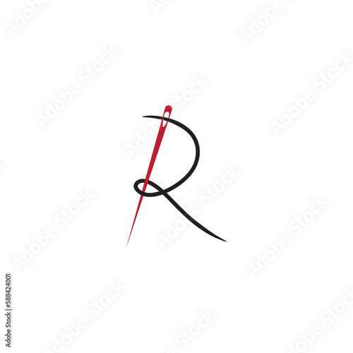 letter R sewing needle logo design art vector line illustration