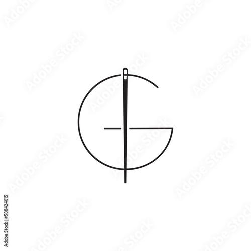 letter G sewing needle logo design art vector line illustration
