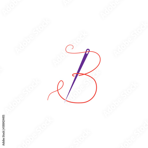 letter B needle logo art design line vector illustration