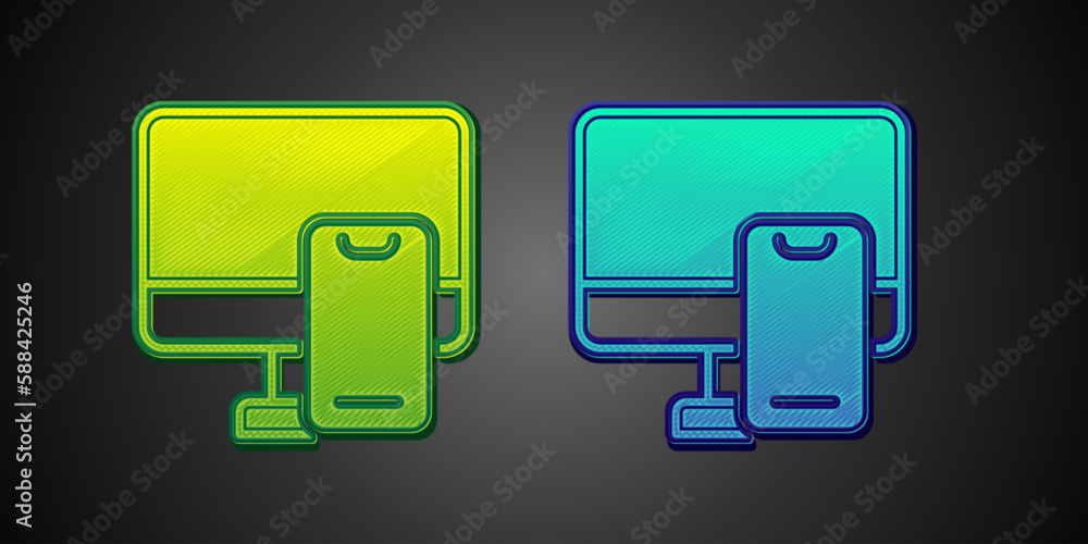 Green and blue Online ordering and fast food delivery icon isolated on black background. Vector Green and blue Online ordering and fast food delivery icon isolated on black background. Vector