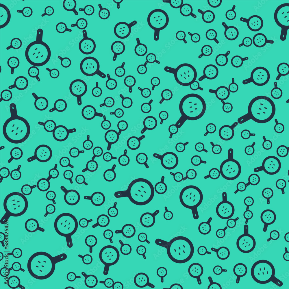 Black Magnifying glass and taxi car icon isolated seamless pattern on green background. Taxi search. Vector