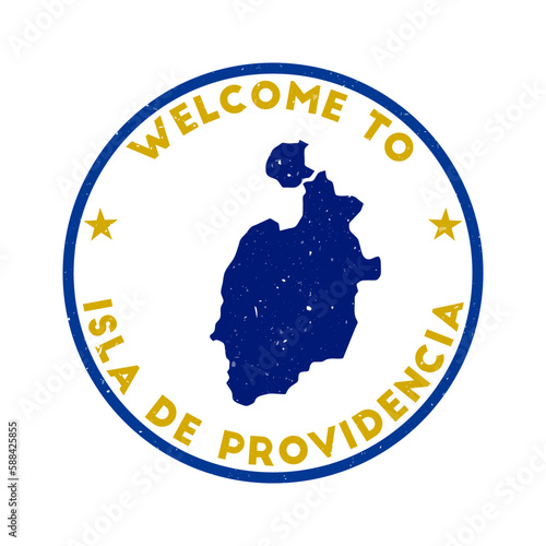 Welcome to Isla de Providencia stamp. Grunge island round stamp with texture in Hot Sand color theme. Vintage style geometric Isla de Providencia seal. Modern vector illustration.
