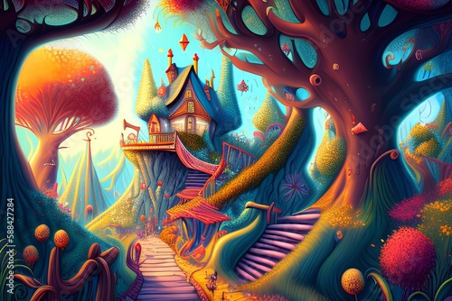 Creative Illustration and Innovative Art A Fantastic Wonderland   Fantastic cartoon style art scene  wallpaper - generative ai