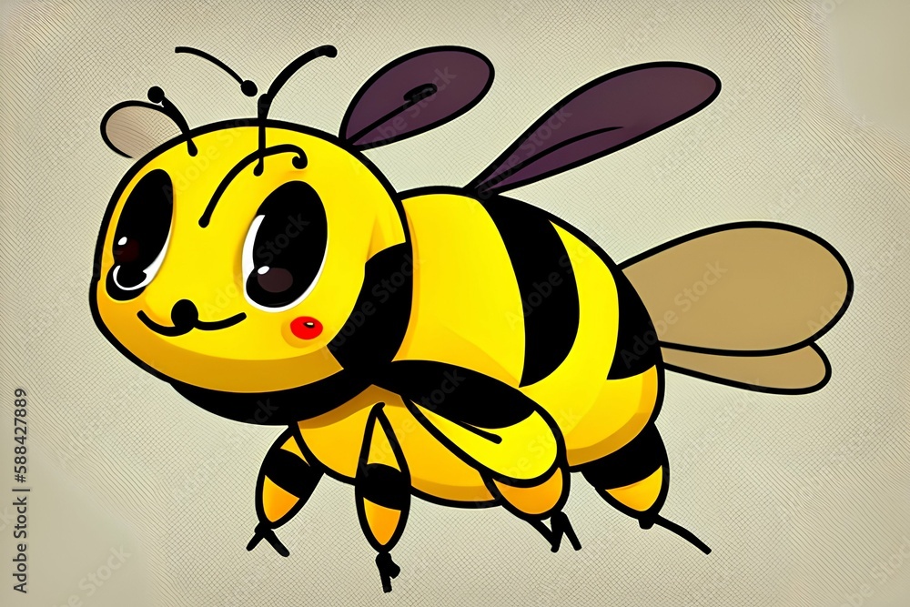 Cute bee. Cartoon happy flying bee with big gentle eyes - generative ai Cute bee. Cartoon happy flying bee with big gentle eyes - generative ai