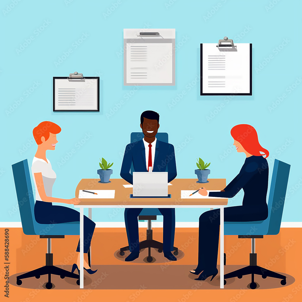 meeting in an office. interviewing candidate for a job. Flat vector illustration. AI generated content meeting in an office. interviewing candidate for a job. Flat vector illustration. AI generated content