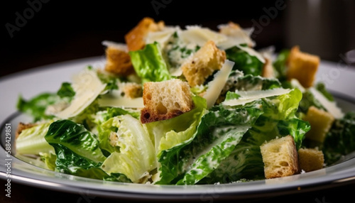 Fresh Caesar salad with grilled chicken slice generated by AI