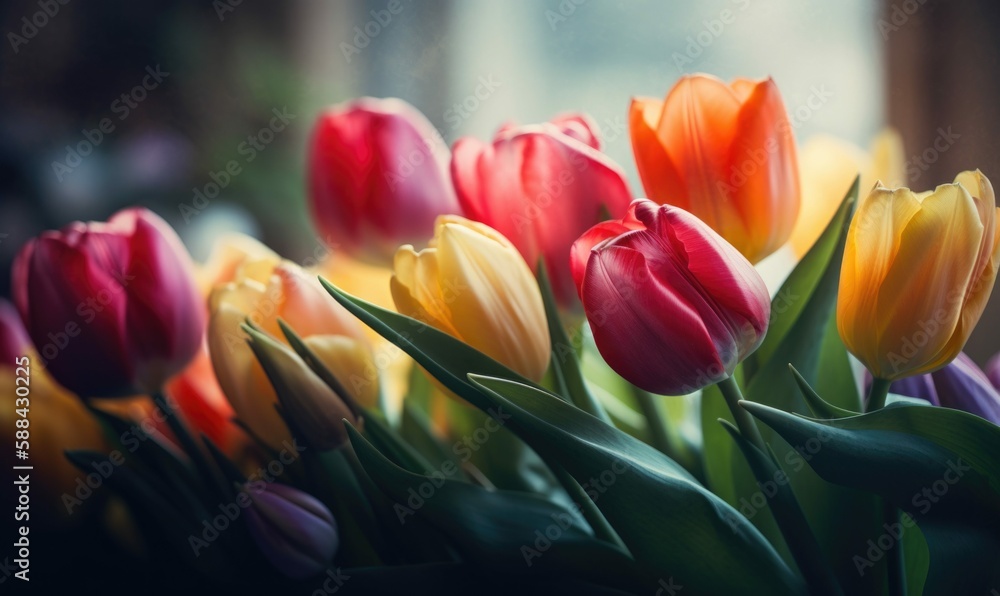 Naklejka premium Close-up Festive Spring Flowers - Generative AI