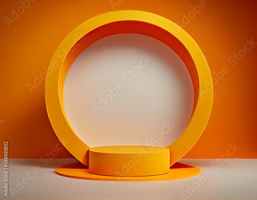 Abstract 3d podium for product presentation with geometric shapes, Empty round podium,Platforms for product presentation with shadows and light background.Generative Ai © Inlovehem