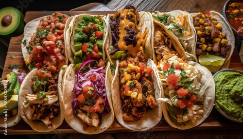 Grilled beef tacos with fresh guacamole and salsa generated by AI