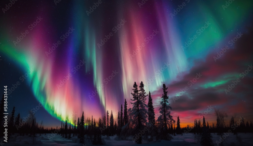 Colorful aurora borealis, northern lights, Generative AI 