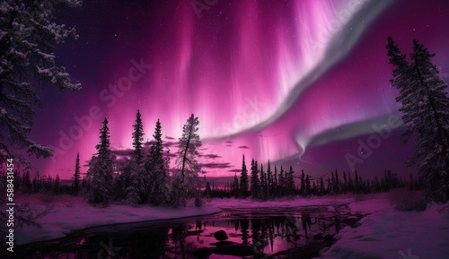 A pink northern light  aurora borealis  Generative AI