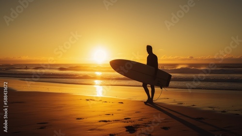 Carrying the Board: A Surfer's Journey Through the Golden Hour, AI-Generated
